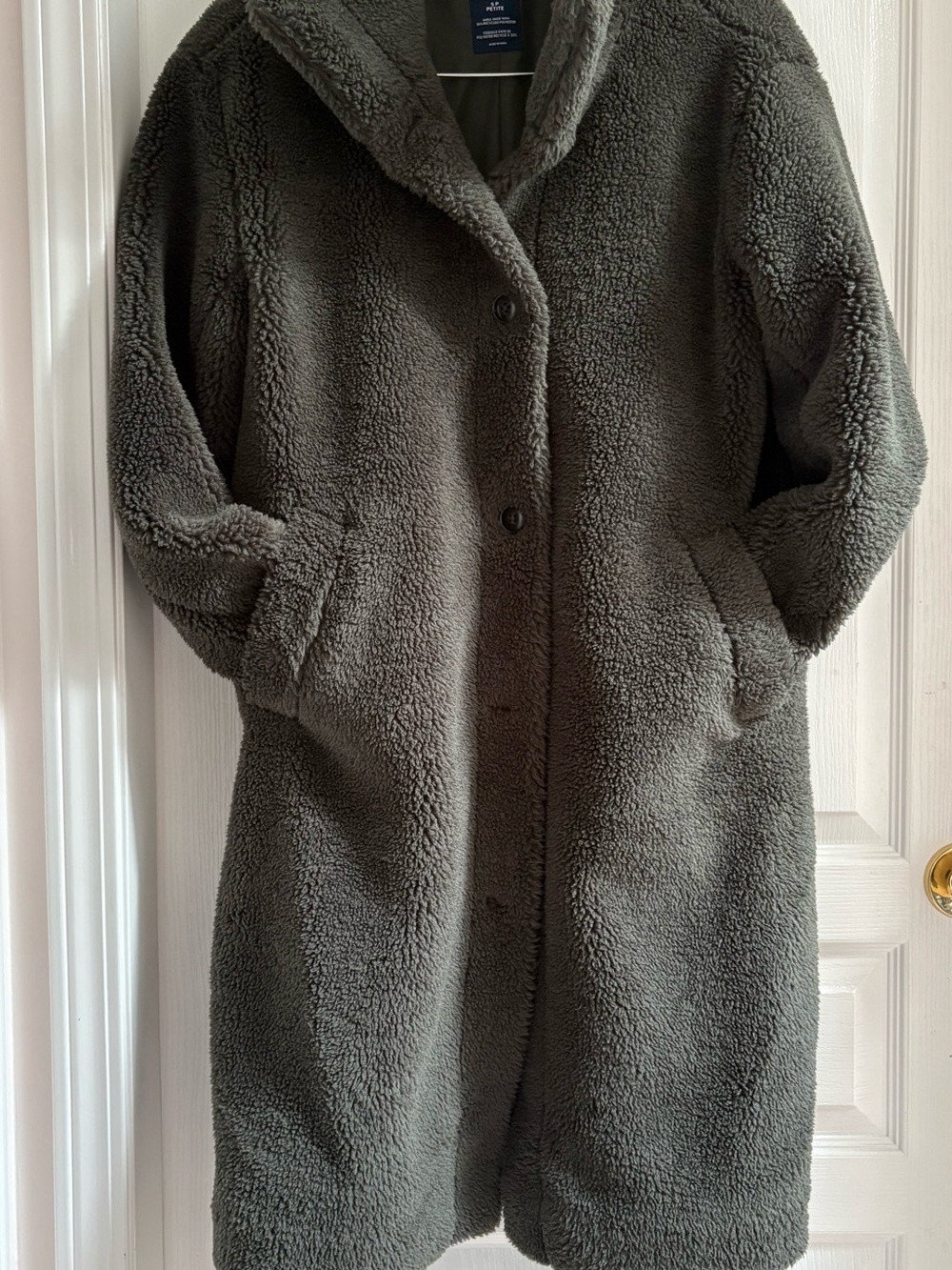 GAP Women's Faux-Shearling Long Teddy Coat - Forest Green